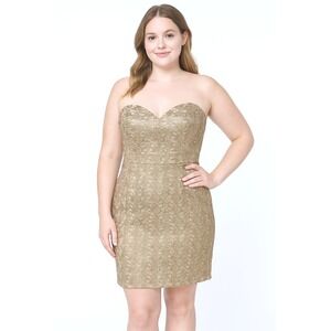 Forever 21 Cocktail Dress Gold Strapless Sweetheart Mini Glamorous Party Shimmer